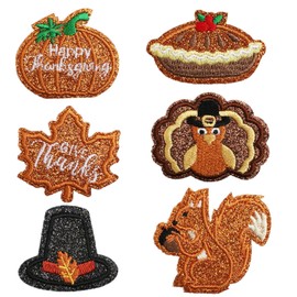 Totelux Thanksgiving Iron on Patches Glitter Turkey Pumpkin Maple Leaf Embroidered Patches Fall Autumn Harvest Sew on Appliques for Clothes Jeans Hat Shirt Bags Sweater DIY Decorations Craft 6Pcs