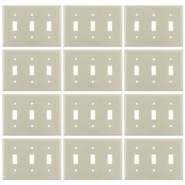 Sunlite 40888-SU 3-Gang Toggle Switch Plate, Ivory, Standard 4.5 in X 6.4 in Size, Matching Screws Included, UL Listed, 12 Pack, 12 Count