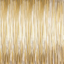 Tinsel Fringe Backdrop Party Decor Foil Curtain Party Decorations for Birthday Holiday Celebration Graduation Baby Shower Engagement Bachelorette Wedding Photo Booth Props(Gold)