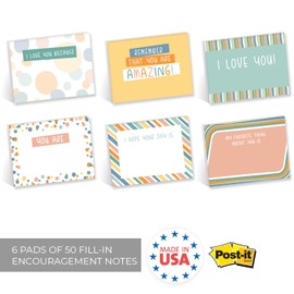 Lunch Box Fill in Sticky Note Assortment / 4" x 3" Encouragement Repositionable Sticky Notes/Set of 6 Love Note Pads/Made in The USA