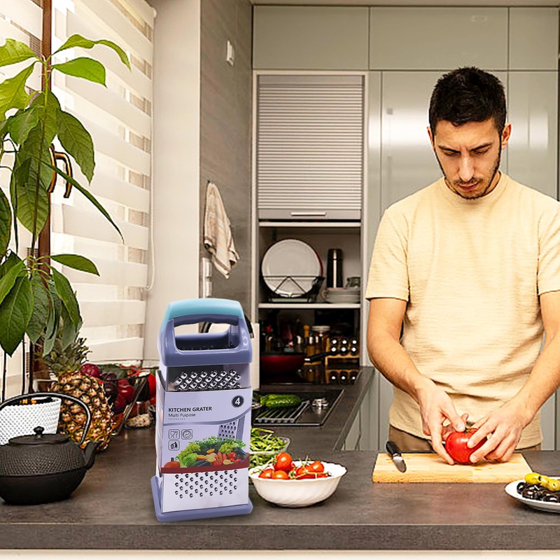 Box Grater Cheese Grater with Handle 4 Sided Stainless Steel