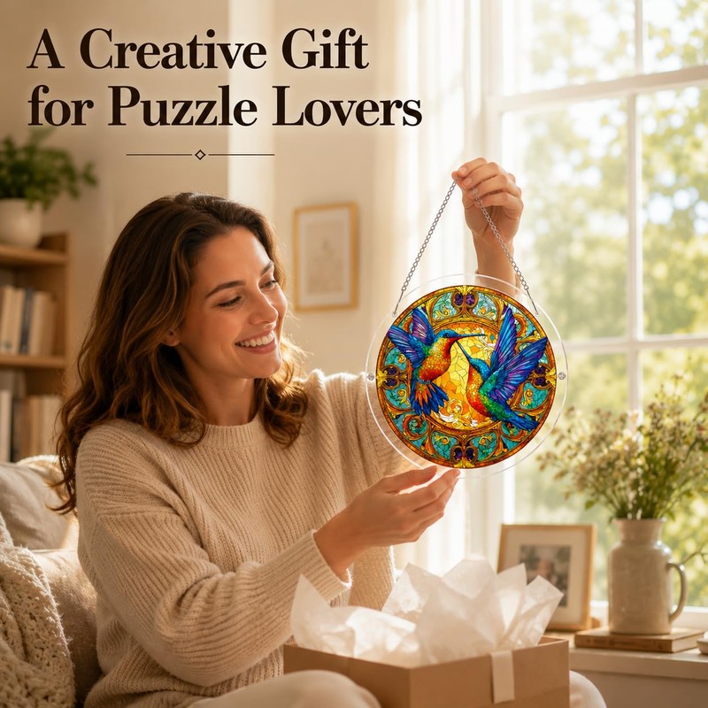 Hummingbird Acrylic Puzzle Suncatcher, 83PCS Window Hanging Decor