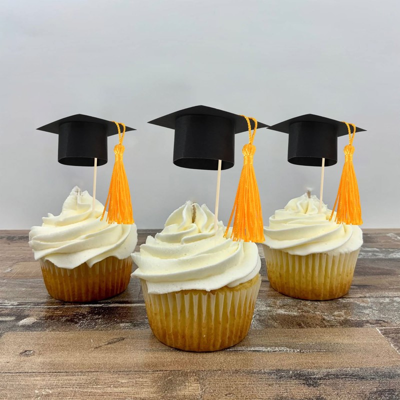 Gyufise 24Pcs 2024 Graduation Cap Cupcake Toppers with Gold Tassel