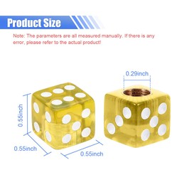 4PCS Acrylic Dice Style Tire Valve Stem Cap, Car Air Caps Tire Valve Stem Covers with Rubber Ring, Auto Wheel Valve Dust Proof Cover Universal for Cars, Bikes, Trucks, SUVs, Motorcycles (Yellow)