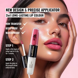 Dermacol Dermacol NEW 16-Hour Lip Colour, Highly Pigmented Glossy Lip Stain, Two-Phase Lip Plumper Gloss, Kissproof Lip Makeup Products with Matte and Glitter Finish, n.16