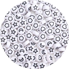 Siomia 100Pcs Letter Beads 4x7mm White Round Acrylic Alphabet Beads Letter Heart Star Flower Moon Beads for Jewelry Making DIY Bracelets Necklaces Key Chains