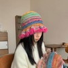 YIRANJIA Women's Crochet Bucket Hat - Cute Colorful Striped Knit,