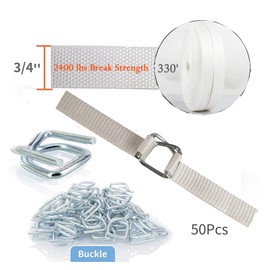 3/4" x 330' Woven Cord Strapping Kit, Packaging Strapping, Woven Cord Strapping Roll and 50 Pack Metal Strapping Wire Buckles, 2400 lbs Break Strength