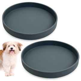 Apatal Silicone Dog Bowl Shallow Cat Food Bowls 7in Flat Puppy Plates Cute Whisker Fatigue Pet Feeding Dishes Set of 2 for Dry and Wet Food Indoor (Round Dark Grey)