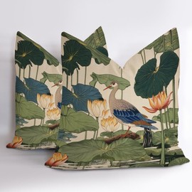 2 Pack, Decorative Velvet Pillow Covers Nympheus Lily Pad Pistachio Throw Pillow Case Cushion Cover for Couch, Indoor Outdoor Decorations Home Decor 22 X 22 Inch