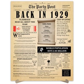 95th Birthday Party Decorations Poster - 95 Years Ago Anniversary Sign 11x14 In. Vintage Home Decor Supplies for Her or Him. Back In 1929 Historical Banner for Women or Men Turning 95 Years Old