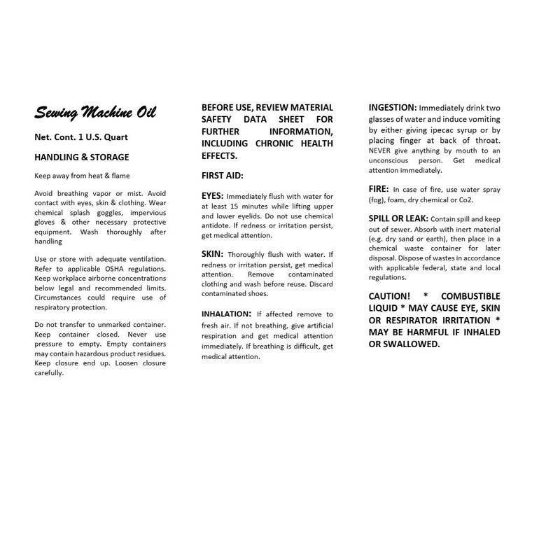 Sewing Machine Oil ~ Lily White (Gallon)