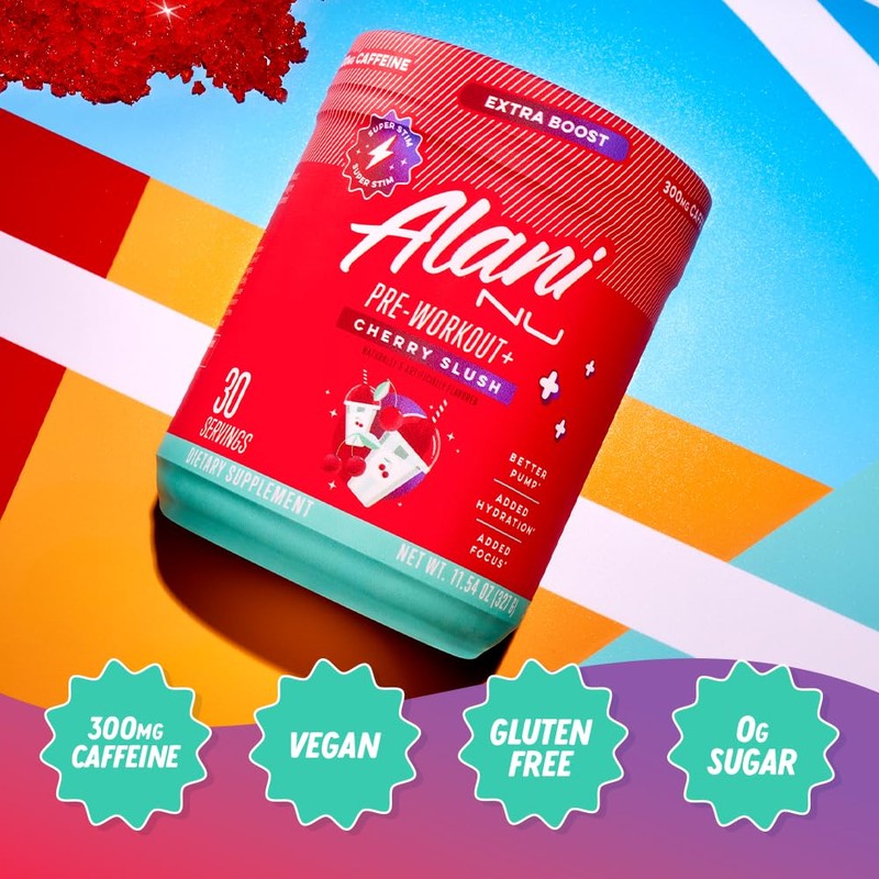 Alani Nu Pre Workout+ Powder Cherry Slush, Extra Boost, Sugar