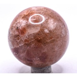 46mm 135g Sunstone w/Tourmaline Inclusions Carved Sphere Polished Natural Sparkling Orange Feldspar Gemstone Crystal Mineral Ball - India + Stand