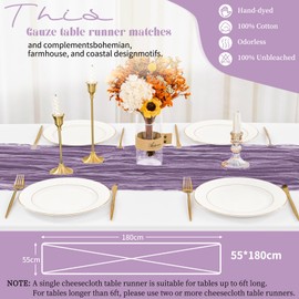24Pack Violet Amethyst Cheesecloth Table Runner, 21.5×70inch Purple Table Runner Cheesecloth Fabric Mauve Gauze Table Runner Semi-Sheer Table Runner for Wedding Reception, Bridal Shower Decor