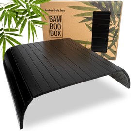 BAM BOO BOX Bamboo Sofa Tray - Couch Tray Flexible - Sofa Tray Armrest - Sofa Tray Wood - Sofa Tray Armrest - Armrest Tray - Tray for Sofa and Couch - Black
