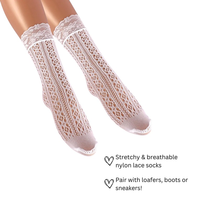 Generic Lace Socks for Women | White Crew Mid-Calf Socks