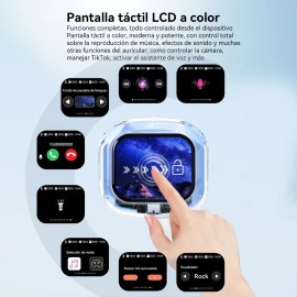 Airmax Audífonos Inalámbricos Bluetooth 5.4 Tws Con Pantalla Táctil, Control De Cámara, Tiktok, Asistente De Voz Y Temporizador, Celeste