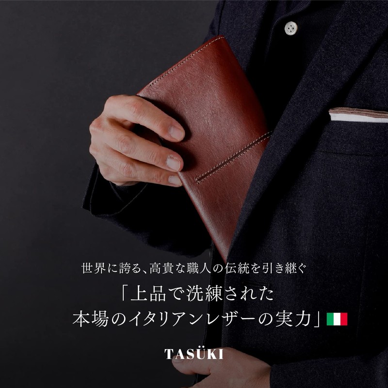 TASUKI Men's Long Wallet, Genuine Leather, Italian Leather, Made in