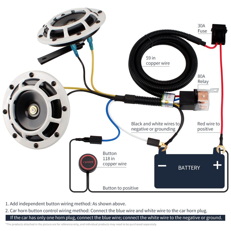 FARBIN Car Horn 12v Loud Motorcycle Horns High/Low Supertone Truck