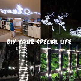 Solar Rope Lights,DINOWIN 200 LEDs 72ft/22M Waterproof Copper Wire Lights Tube Fairy Lights Decorative Lighting for Indoor/Outdoor (White)