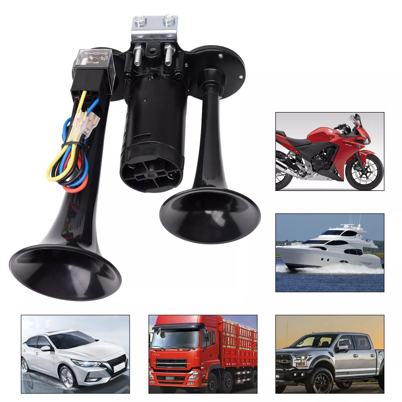 FARBIN Black air horn with button for truck trains, 12V