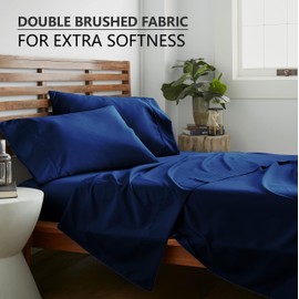 American Home Collection Full Sheet Set - 4 Pieces Extra Soft Bedding Sheets & Pillowcases Set - Breathable, Wrinkle, Fade, and Stain Resistant - Deep Pockets - Easy Fit - Navy Soft Bed Sheets