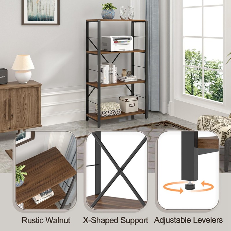 FOLUBAN Small Bookshelf, 3 Tier Rustic Book Shelf with Storage,