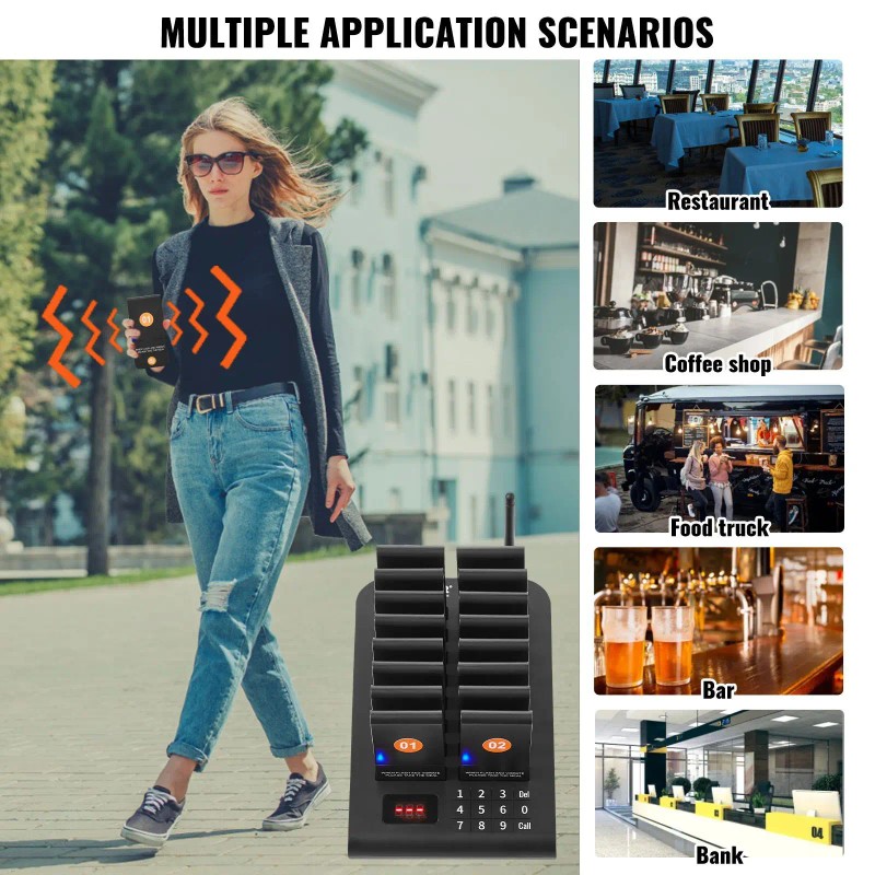 Wireless 500m Long Range Restaurant Pager System Queue Signal for