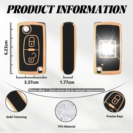 TOOMUME Key Cover TPU Car Key Case Fits Peugeot 207 CC 308 SW 607 Expert Partner Tepee Citroen C4 C3 Picasso Berlingo Fiat Scudo, Key Cover Protection Key Shell - Flip Key