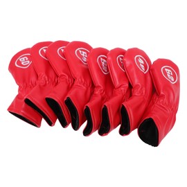 Asixxsix 8Pcs Golf Iron Head Covers, Soft PU Golf Club Head Cover Wedge Iron Protective Headcover for Brassie, 48 50 52 54 56 58 60 62 Degree Mark (Red)