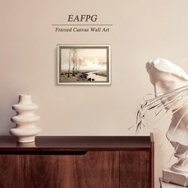 EAFPG Gold Framed Vintage Wall Art for Bathroom, Autumn Landscape Canvas Prints for Living Room, Bedroom & Kitchen, Aesthetic Paintings for Office, Rustic Wall Decor with Textured Gel Finish, 12"x16"