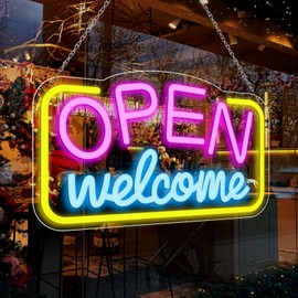 Open Signs for Business, Bright High Visibility 16.9"X 9.4" LED Neon Open Sign Powered by USB with ON/OFF Switch, Adjustable Open Sign for Bar Shop Coffee Salon Hotel Store Walls Window Door Storefront