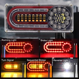Ygmylandbb LED Truck/Trailer Tail Lights, 5-in-1 Truck Sequential Flow Turn Signal Brake Rear Tail Waterproof Lamp, Tail Lights for Offroad Bus Trailer Boat/RV 24V 2 Pack (Colorful Light Guidance)