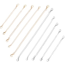 10 PCS Necklace Extender Chain Extenders for Necklaces(6 Gold, 6 Silver), 100% Stainless Steel Jewelry Bracelet Anklet Necklace Extenders Removable, Length: 2" 3" 4" 5" 6"