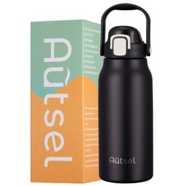Autsel 1.7L Stainless Steel Water Bottle with Straw Large Metal Water Bottles Flask with Handle Double Walled Insulated Sports Water Bottle Leakproof for Gym Sports