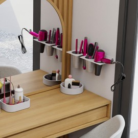 ZASIMO Hair Tool Organizer Wall Mount, 4mm Thickened Acrylic Hair Dryer Holder with 2 Stainless Steel Cup, Bathroom Accessories Storage for Blow Dryer, Curling Wand, Flat Iron, Hair Straighteners