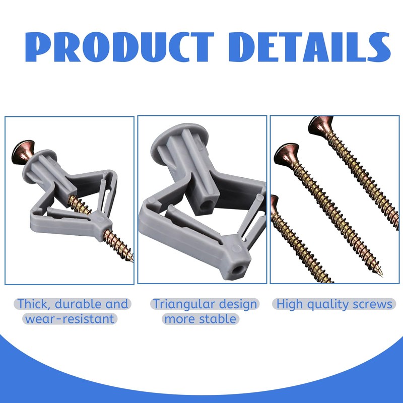 Vordpe 100 Plasterboard Dowels and Screws Set, Drywall Dowels, Cavity