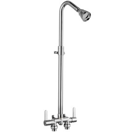 Aolemi Outdoor Shower Fixtures Outdoor Shower Kit Faucet System 3 Inch Center with Brass Showerhead 2 Handle Exposed Shower with Brass Mix Valve with Adjustable Bar Pipe Downward Polish Chrome