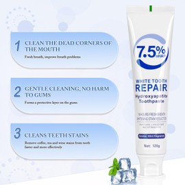 Hydroxyapatite Toothpaste, 7.5% Nano Hydroxyapatite Toothpaste, White Tooth Repair Toothpaste, Protects Enamel and Freshens Breath, Fluoride-Free Toothpaste for Sensitive Teeth (2pcs, 4.23oz)