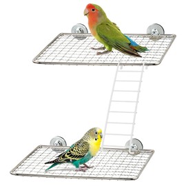 3 Pcs Bird Perch Platform Stainless Steel Birds Perches with Climbing Ladder Bird Cage Accessories,Open-Grid Easy Clean Parrot Perch Stand,for Small and Medium Birds(11"x7"304 Stainless Steel)