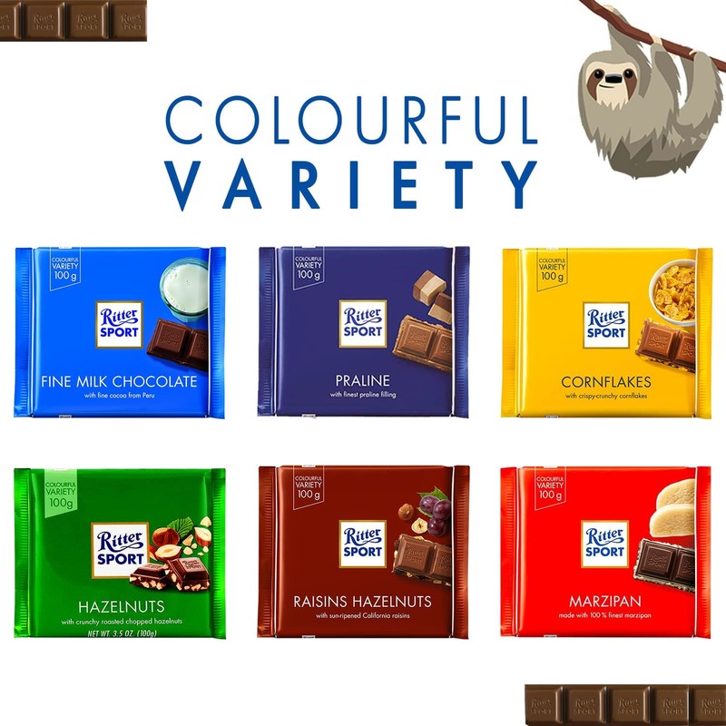 Ritter Sport Milk Chocolate with Whole Almonds 100g/3.52oz (Pack of