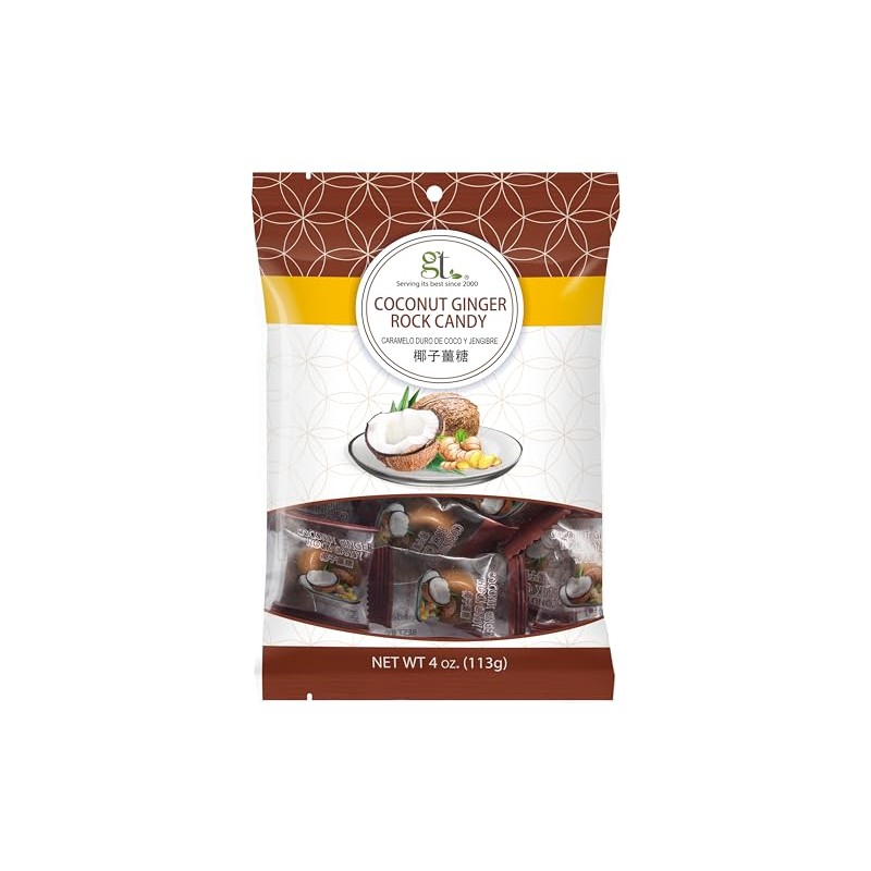 GT Coconut Ginger Rock Candy, 4 Ounce Bag, 1 Pack