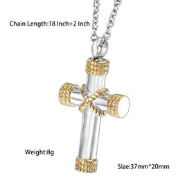 CikSco Cross Cremation Ashes Urn Pendant Necklace Lord’s Prayer Jewelry Memorial Ash Holder Pendant with 18 Inch Chain (Gold)