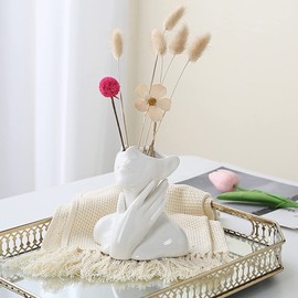 Romehaha White Ceramic Face Vase - Modern Small Flower Planter for Shelf, Dining Table & Kitchen Counter Decor - 4.33" W x 4.72" H Minimalist Home Accent