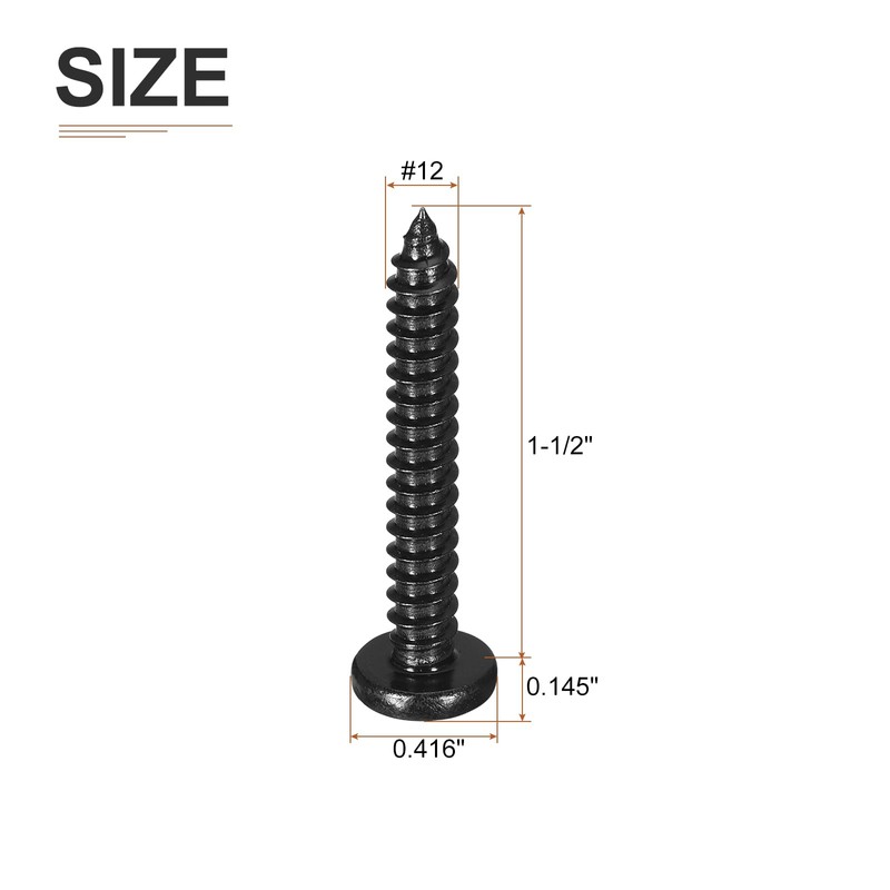 DTGN #12x1-1/2 Black Screws - 25Pack - 304 Stainless Steel