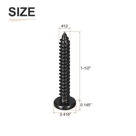 DTGN #12x1-1/2 Black Screws - 25Pack - 304 Stainless Steel Pan Head Phillips Sheet Metal Screw Self-Tapping Screw Wood Screws Screw