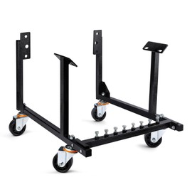 LEQEE Engine Stand Compatible with Chevy Small Block & Big Block, 3” Heavy-Duty Steel Wheels,Black Powder Coat,Easy Assembly with Storage