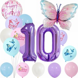 Yunchu Online 10. Geburtstagsdeko Mädche Lila Schmetterling Geburtstag Deko 10.Schmetterling Geburtstag Party Set Kindergeburtstag Party Deko für Mädchen Geburtstags Schmetterlinge Party Deko