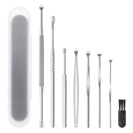 Quacc 8 PCS Ear Cleansing Tool Set Stainless Steel Earwax Removal Tools Ear Wax Removal kit with a Cleaning Brush and Storage Box (Silver)